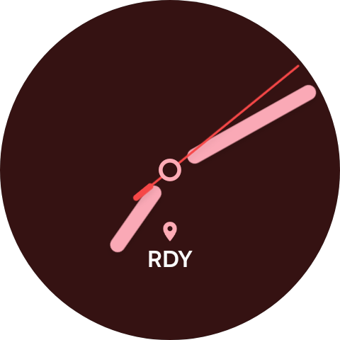 Minimal analog watch face with DozeAlert sleepy-pin complication showing RDY.