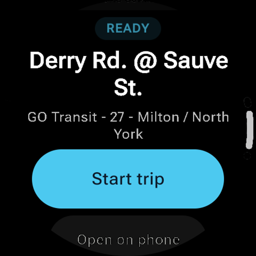 Wear Ready screen with Start trip and visible scrollbar.